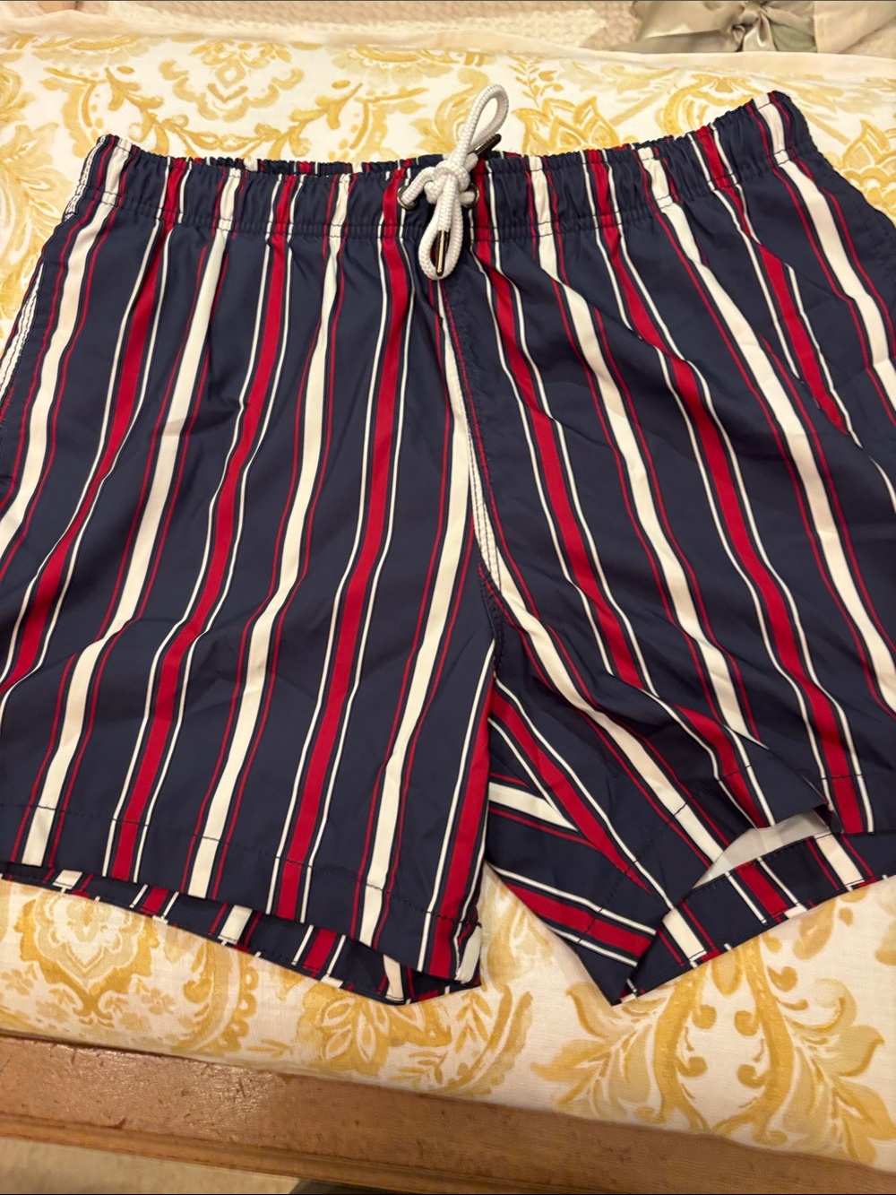 Abercrombie & Fitch Navy, Red & White Striped Swim Trunks